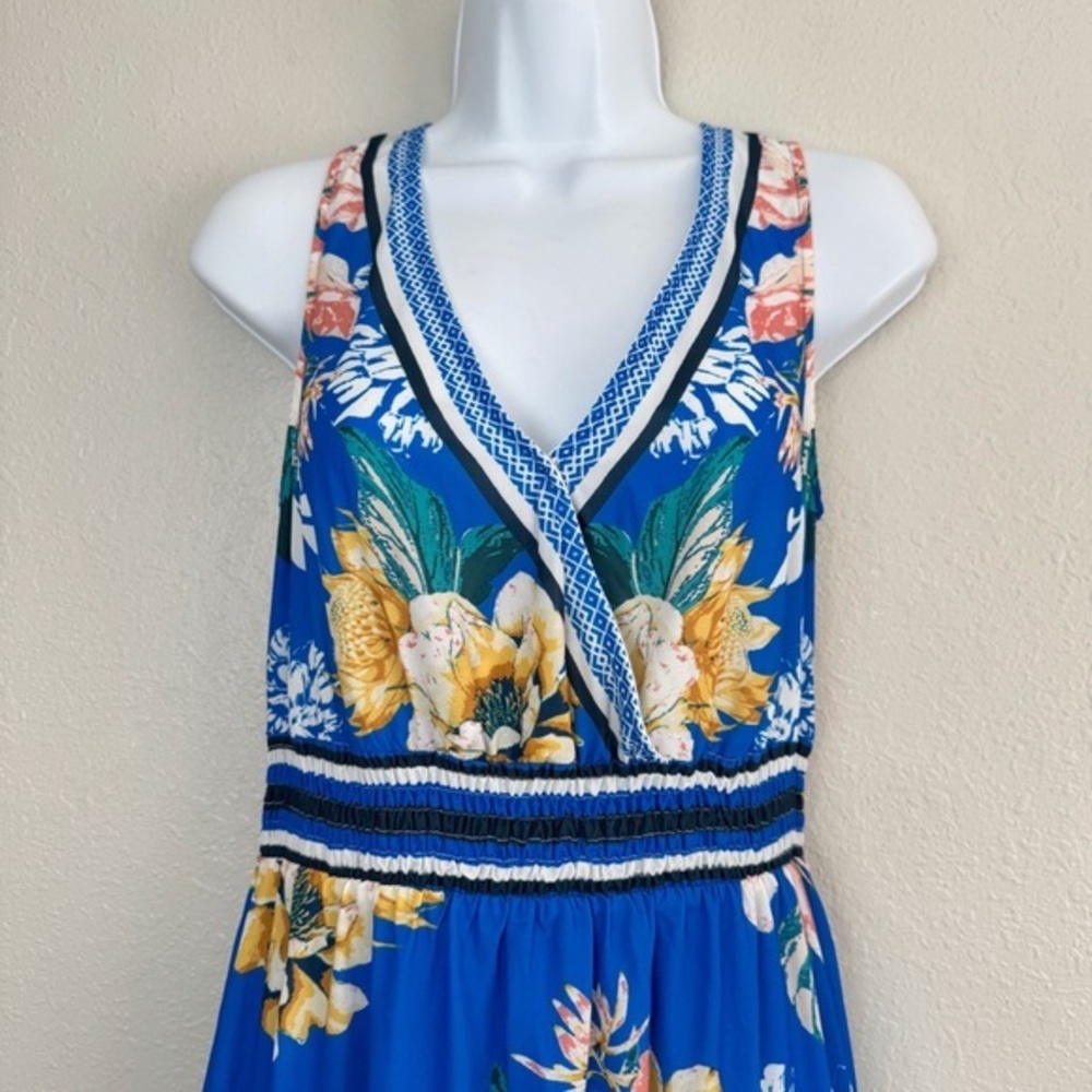Jealous Tomato blue floral sleeveless asymmetrical hem midi dress M - Picture 3 of 11